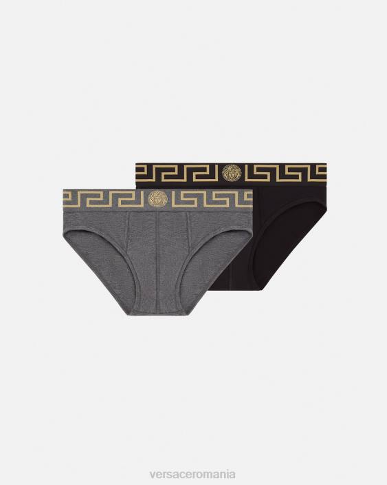 gri si negru slip de bordura greca 2-pack Versace bărbați lenjerie intimă și îmbrăcăminte de plajă 40L61783