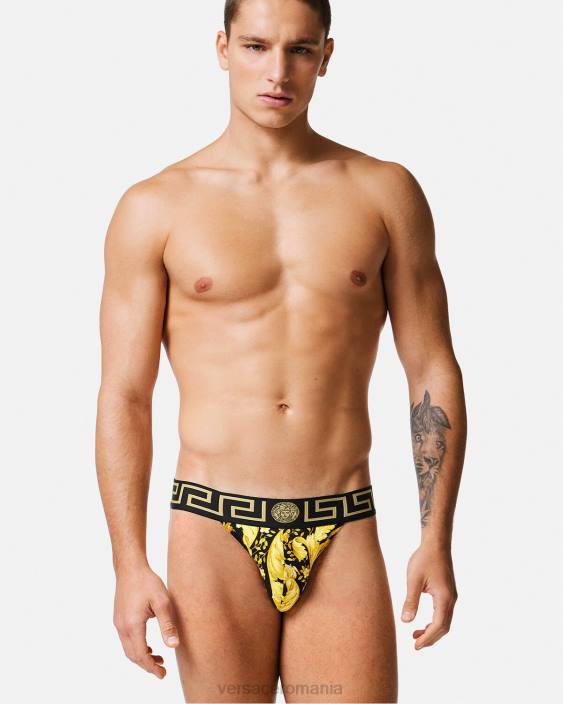 negru jockstrap barocco Versace bărbați lenjerie intimă și îmbrăcăminte de plajă 40L61768