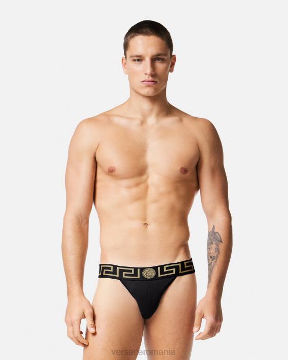 negru jockstrap frontiera greca Versace bărbați lenjerie intimă și îmbrăcăminte de plajă 40L61774