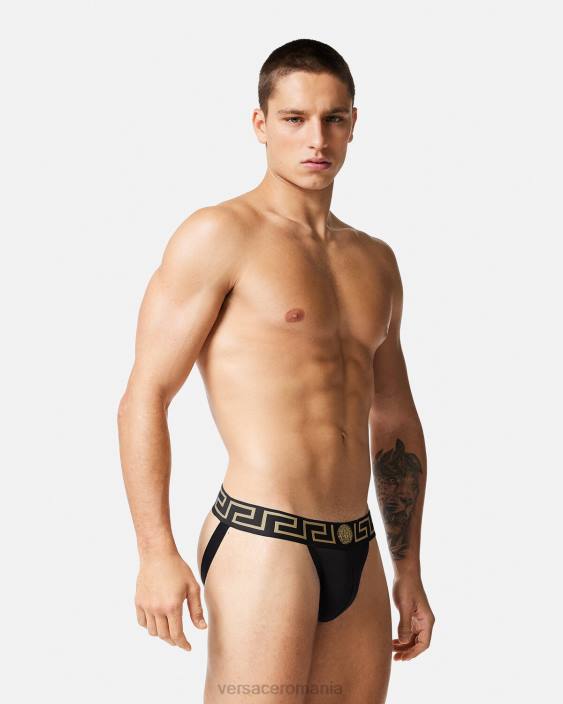 negru jockstrap frontiera greca Versace bărbați lenjerie intimă și îmbrăcăminte de plajă 40L61774