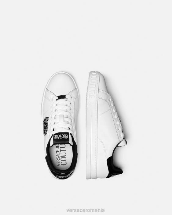 alb negru adidasi Court 88 cu emblema V Versace bărbați pantof 40L62444