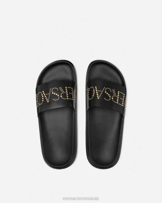 negru diapozitive cu logo împânzite Versace bărbați pantof 40L61596