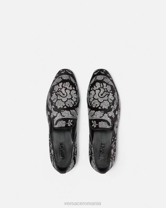 negru papuci cu siluetă barocco cu împânzire Versace bărbați pantof 40L61571