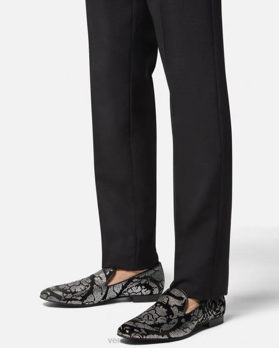 negru papuci cu siluetă barocco cu împânzire Versace bărbați pantof 40L61571