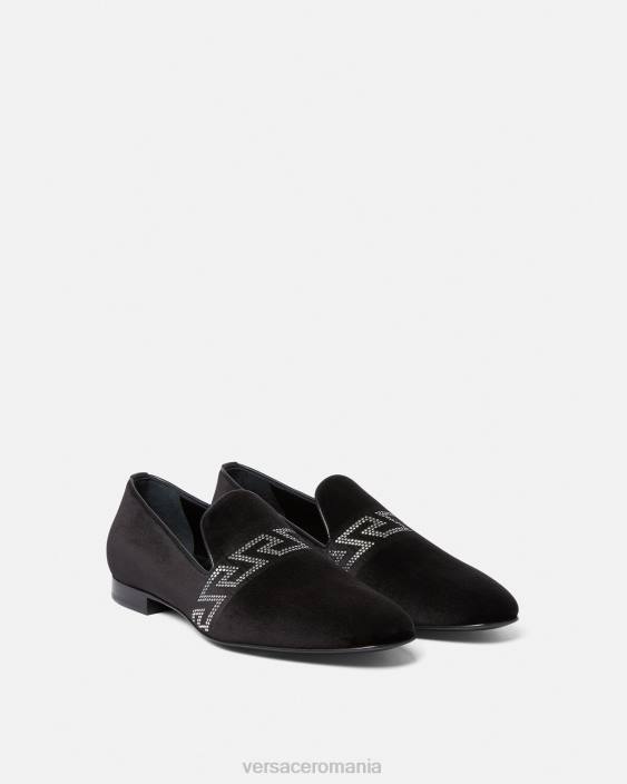 negru papuci de catifea greca împânziți Versace bărbați pantof 40L61572