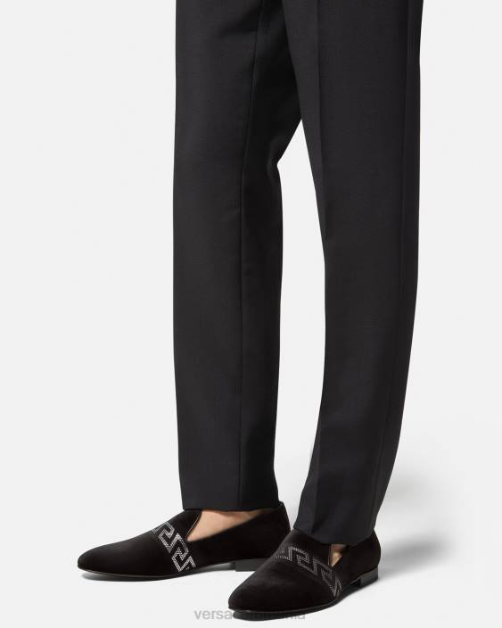 negru papuci de catifea greca împânziți Versace bărbați pantof 40L61572