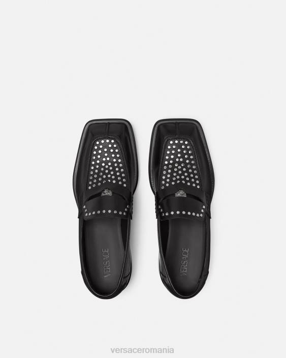 negru mocasini pătrați cu împânzire Versace bărbați pantof 40L61578