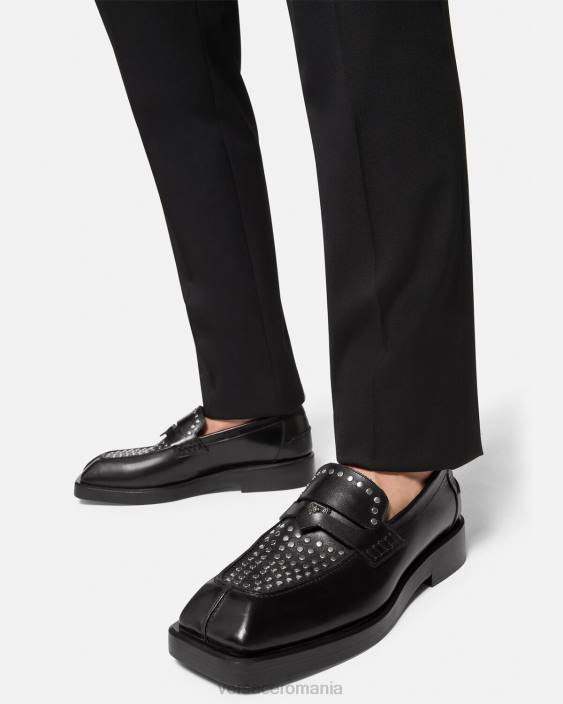 negru mocasini pătrați cu împânzire Versace bărbați pantof 40L61578