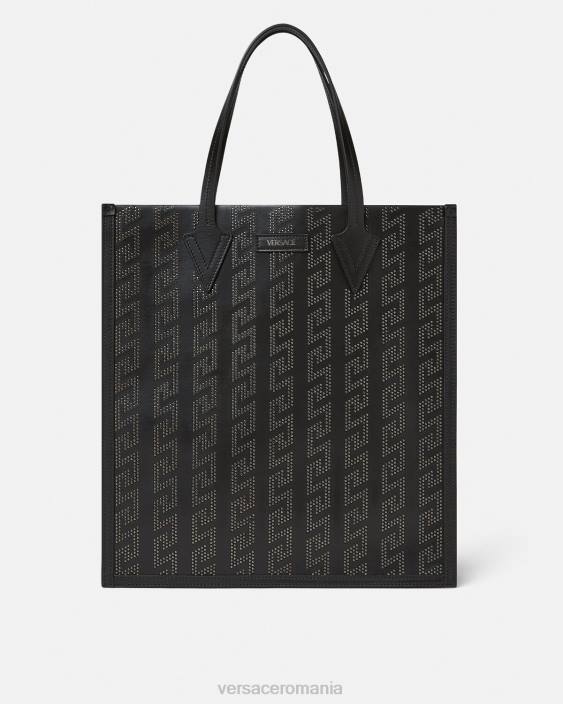 negru geantă tote înaltă cu împânzire greca Versace bărbați saci 40L61489