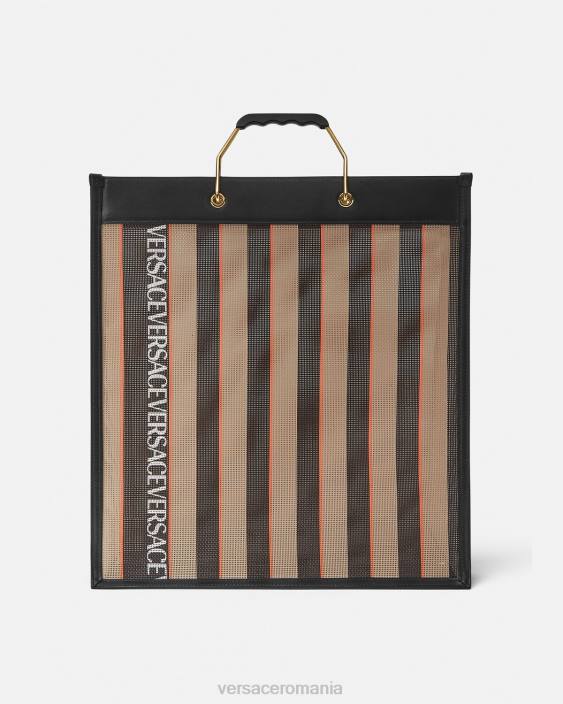 negru & bej geantă tote shopper cu dungi Versace bărbați saci 40L61510