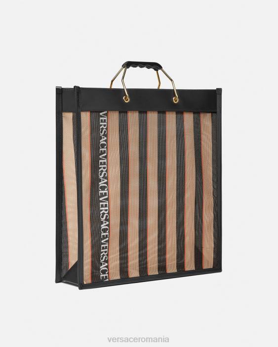 negru & bej geantă tote shopper cu dungi Versace bărbați saci 40L61510