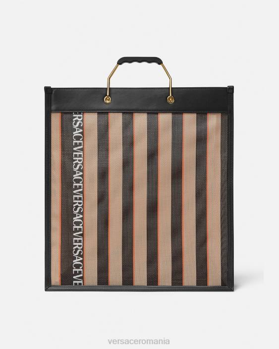 negru & bej geantă tote shopper cu dungi Versace bărbați saci 40L61510