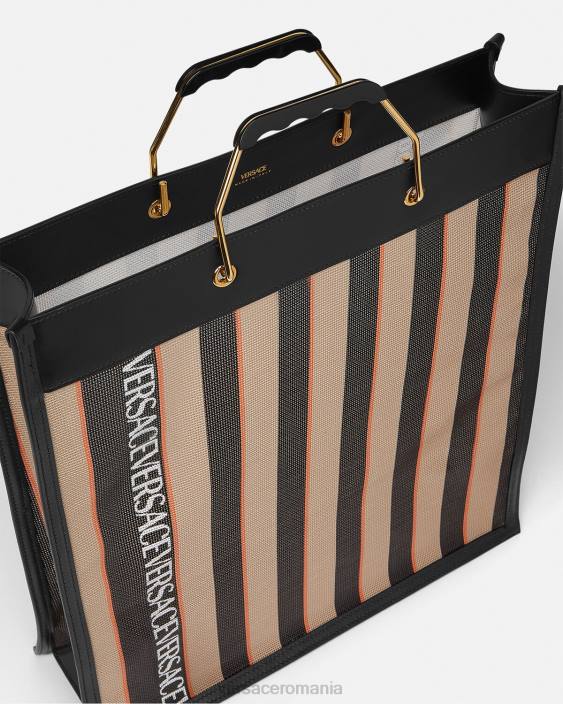 negru & bej geantă tote shopper cu dungi Versace bărbați saci 40L61510