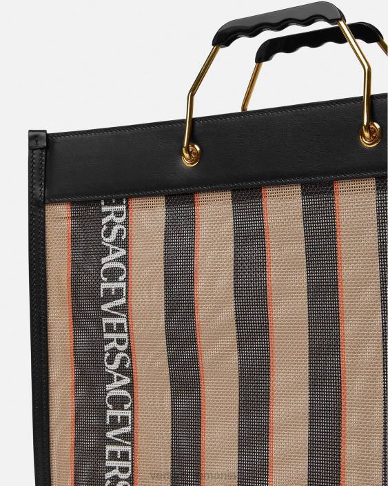 negru & bej geantă tote shopper cu dungi Versace bărbați saci 40L61510