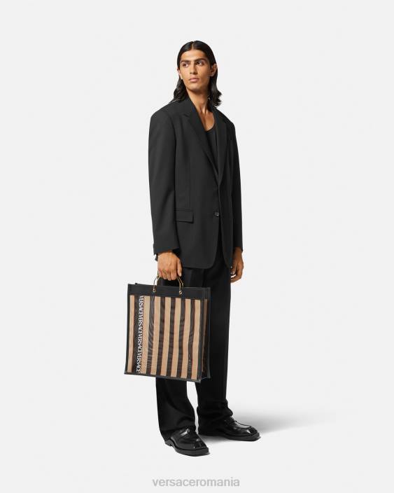 negru & bej geantă tote shopper cu dungi Versace bărbați saci 40L61510