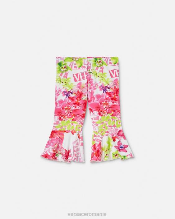 alb și imprimat jambiere pentru bebeluși cu logo orhidee Versace copii îmbrăcăminte 40L61869