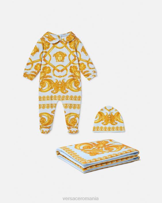 albastru deschis și auriu Set costum de dormit pentru bebelusi barocco 660 Versace copii îmbrăcăminte 40L61827