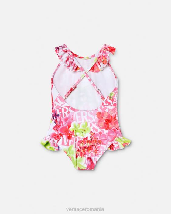 alb și imprimat costum de baie cu logo orhidee Versace copii îmbrăcăminte 40L61865