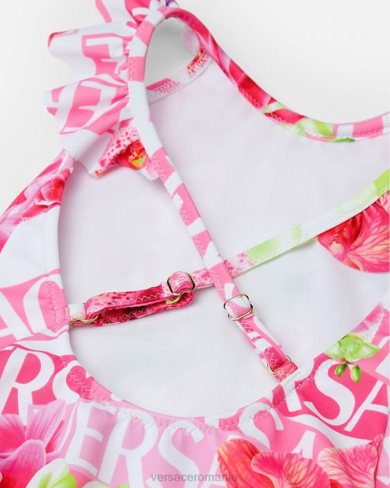 alb și imprimat costum de baie cu logo orhidee Versace copii îmbrăcăminte 40L61865