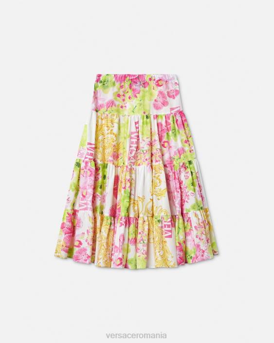 alb și imprimat fusta lunga orhidee logo Versace copii îmbrăcăminte 40L61971
