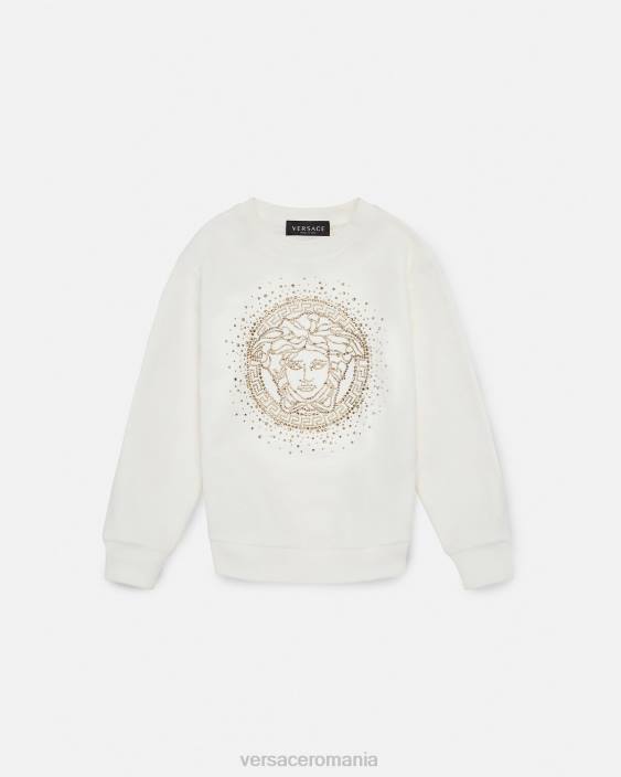 alb hanorac cu medusa de cristal Versace copii îmbrăcăminte 40L61963