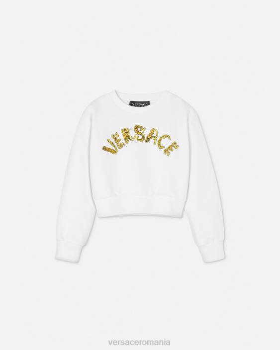 aur alb hanorac crop cu logo Versace copii îmbrăcăminte 40L61935