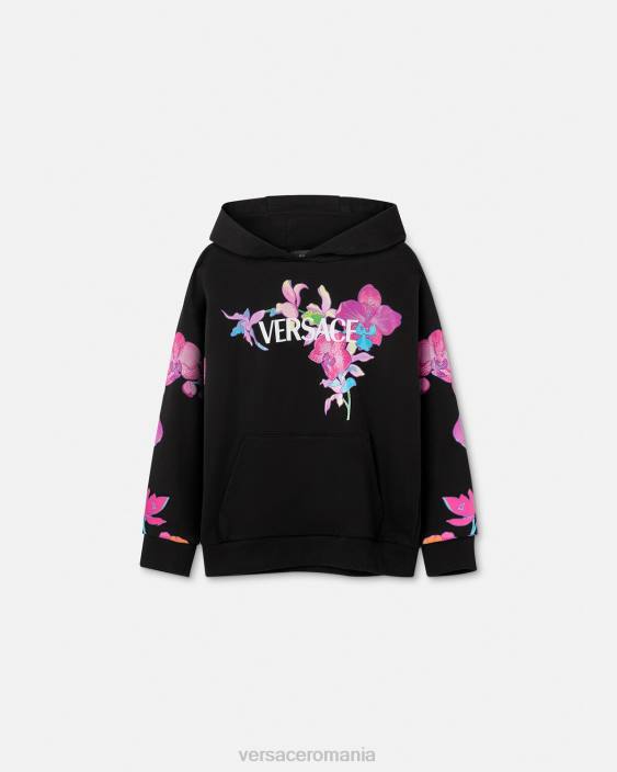 negru și imprimat hanorac orhidee barocco Versace copii îmbrăcăminte 40L61972