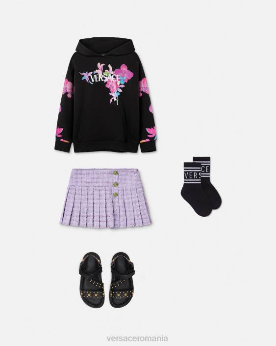 negru și imprimat hanorac orhidee barocco Versace copii îmbrăcăminte 40L61972