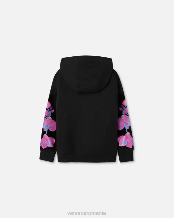 negru și imprimat hanorac orhidee barocco Versace copii îmbrăcăminte 40L61972