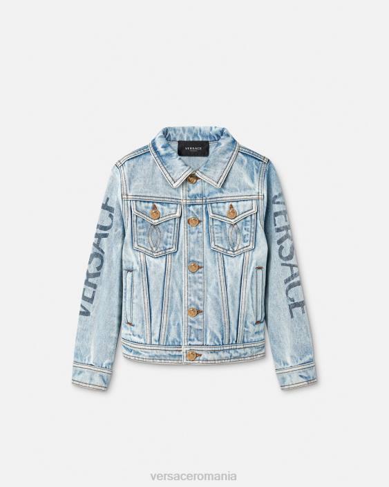 albastru geacă de denim cu logo Versace copii îmbrăcăminte 40L62131