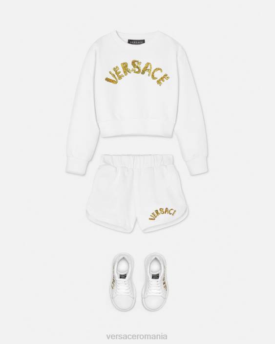 aur alb pantaloni scurți de transpirație cu logo Versace copii îmbrăcăminte 40L61934
