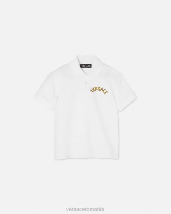 aur alb tricou polo cu logo Versace copii îmbrăcăminte 40L62082