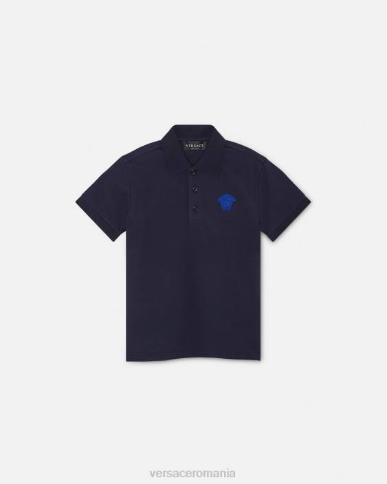 negru & albastru tricou polo cu medusa brodat Versace copii îmbrăcăminte 40L62102