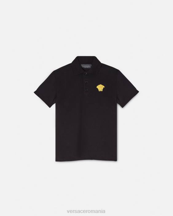 negru tricou polo cu medusa brodat Versace copii îmbrăcăminte 40L62104