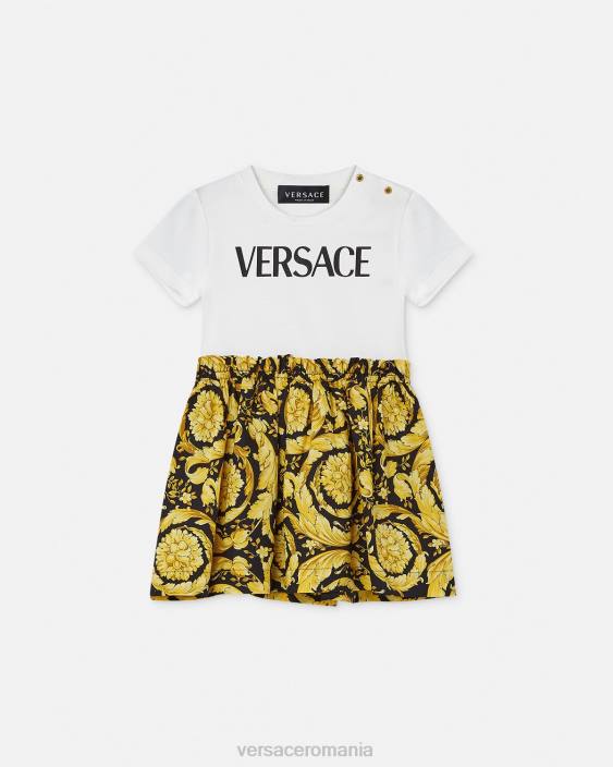 alb și imprimat rochie tricou bebelusi barocco Versace copii îmbrăcăminte 40L61858