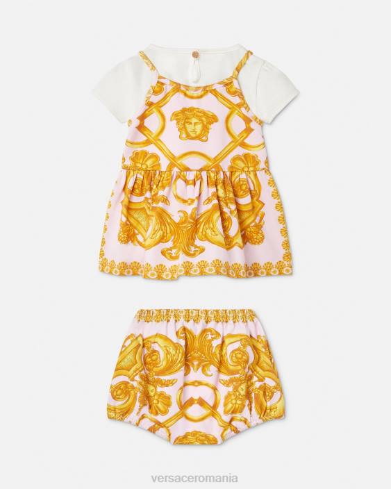 roz & alb Set rochii bebelusi barocco 660 Versace copii îmbrăcăminte 40L61828