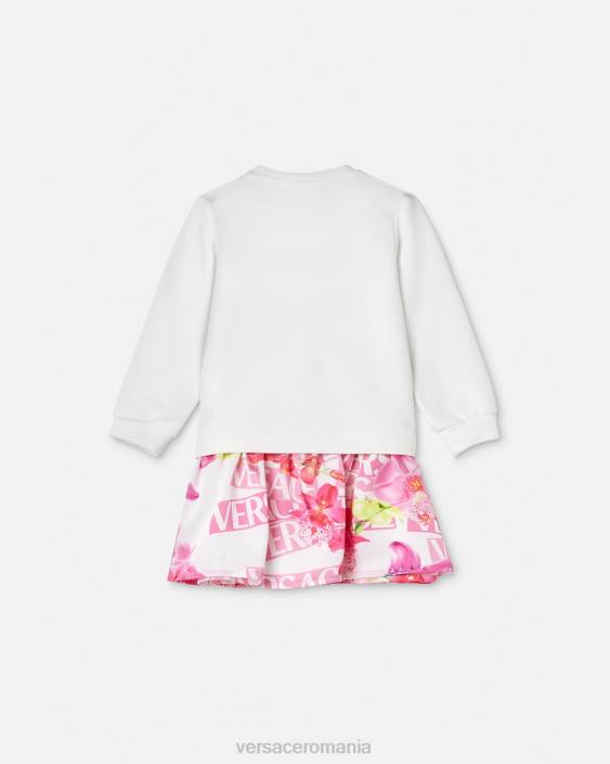 roz și imprimeu rochie pentru bebelusi cu logo orhidee Versace copii îmbrăcăminte 40L61870