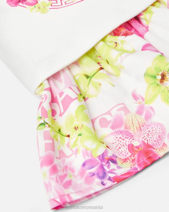 roz și imprimeu rochie pentru bebelusi cu logo orhidee Versace copii îmbrăcăminte 40L61870