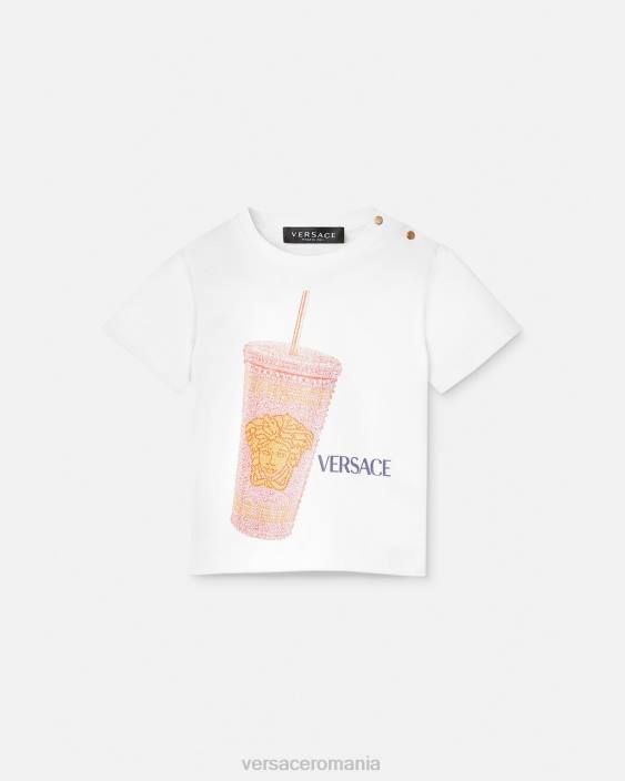 alb și imprimat cana de voiaj tricou bebe Versace copii îmbrăcăminte 40L61924