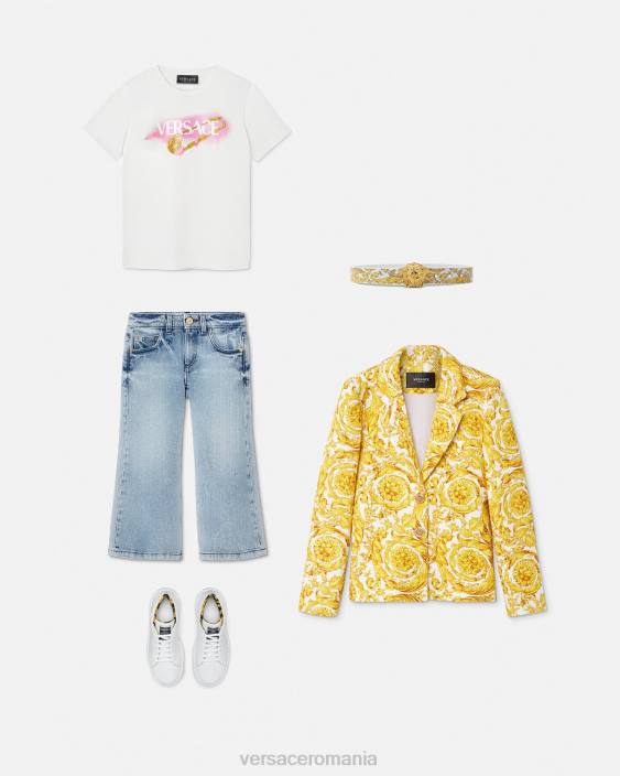 alb și imprimat tricou cu ac de siguranță Versace copii îmbrăcăminte 40L62008