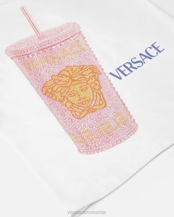 alb și imprimat tricou cu logo cana de călătorie Versace copii îmbrăcăminte 40L62018
