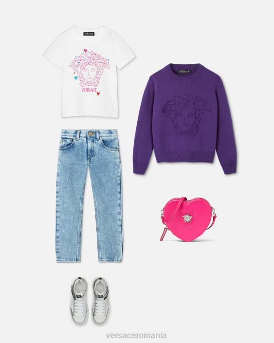 alb și imprimat tricou cu medusa Versace copii îmbrăcăminte 40L61946