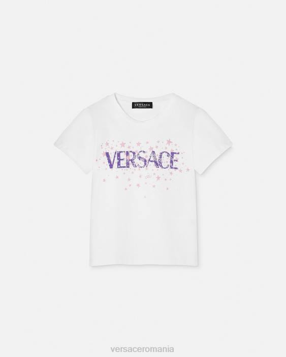 alb și imprimat tricou cu stele cu logo Versace copii îmbrăcăminte 40L61951
