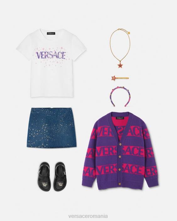 alb și imprimat tricou cu stele cu logo Versace copii îmbrăcăminte 40L61951