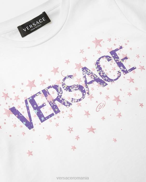 alb și imprimat tricou cu stele cu logo Versace copii îmbrăcăminte 40L61951