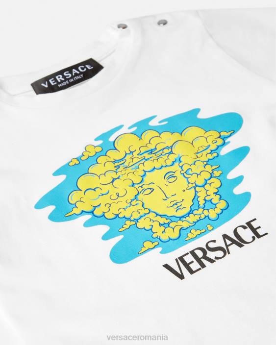 alb și imprimat tricou pentru bebelusi cu logo medusa Versace copii îmbrăcăminte 40L61914