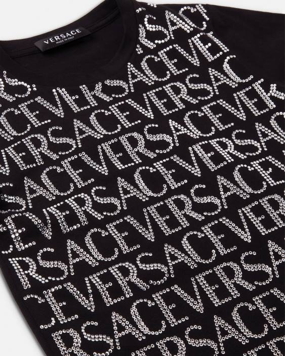 negru tricou cu cristale Versace copii îmbrăcăminte 40L62024