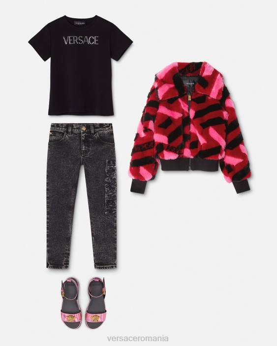 negru tricou cu logo cristal Versace copii îmbrăcăminte 40L62021