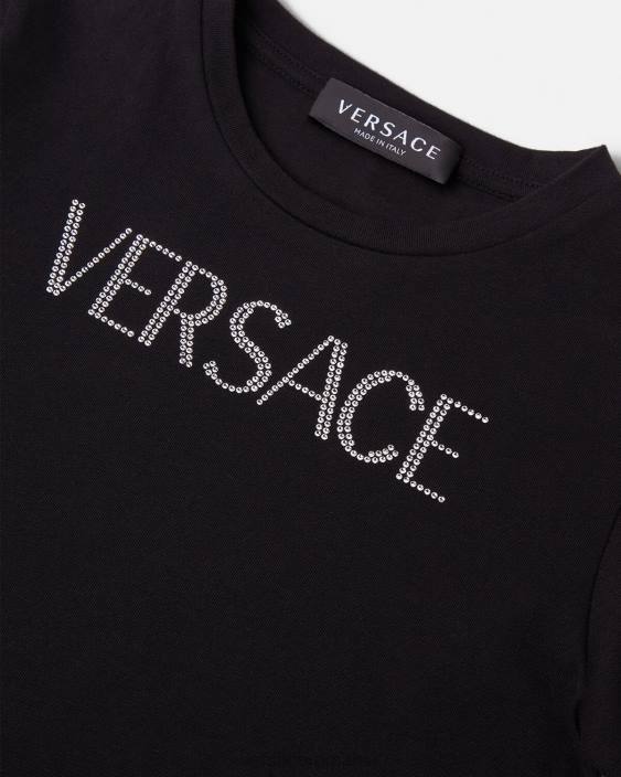 negru tricou cu logo cristal Versace copii îmbrăcăminte 40L62021