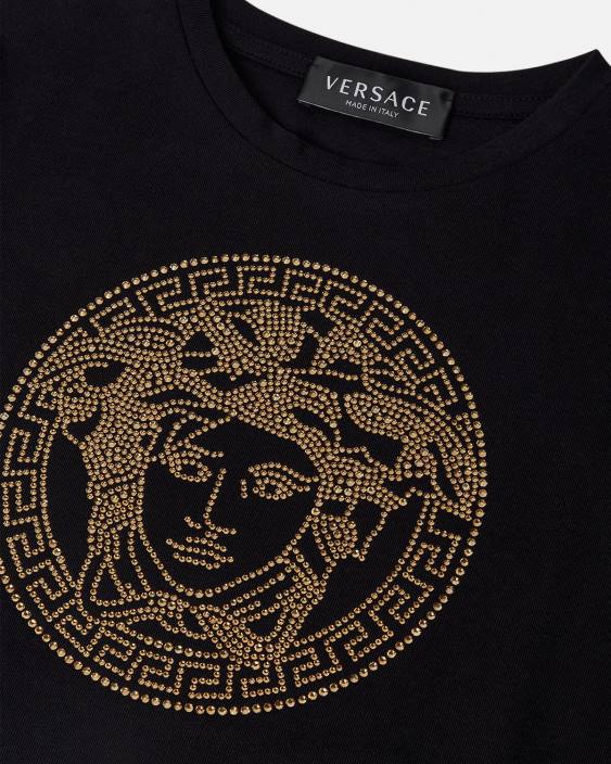 negru tricou cu medusa de cristal Versace copii îmbrăcăminte 40L61961